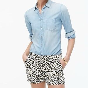 J. CREW Classic Cotton Chino Short in Leopard Print 3.5" Size 4 Y2K Preppy